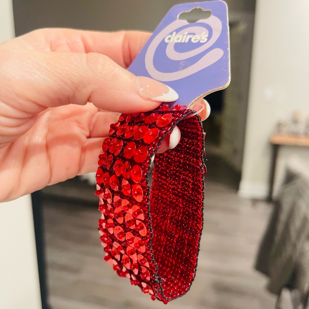 Vintage Ruby Red Sequins Beaded Stretch Bracelet Claire's Jewelry NWT